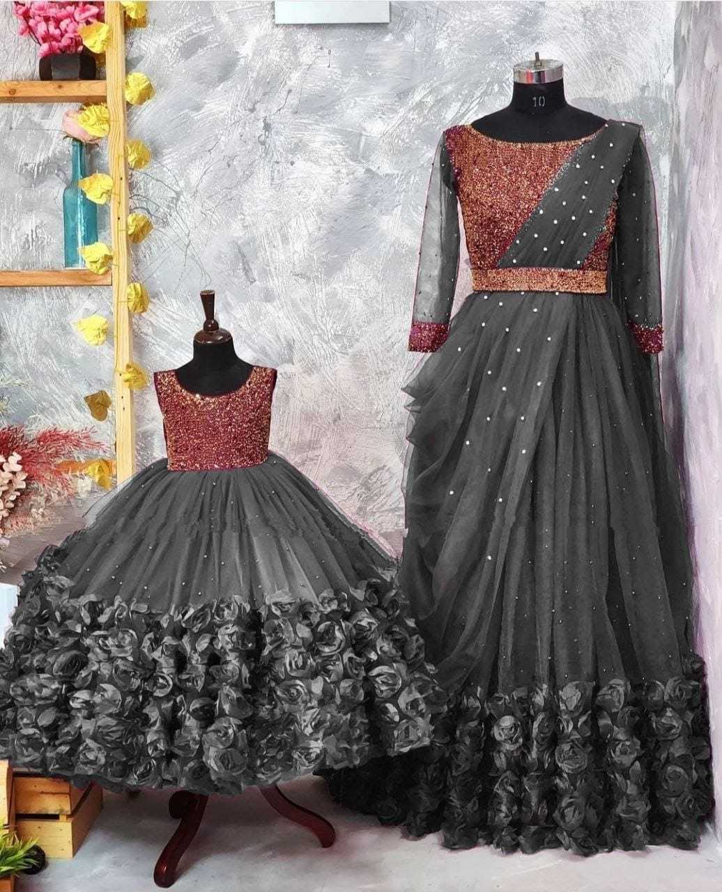 YNF SOFT NET PRI 065 GOWNS WHOLESALE MOTHER & DAUGHTER COMBO MANUFACTURER    